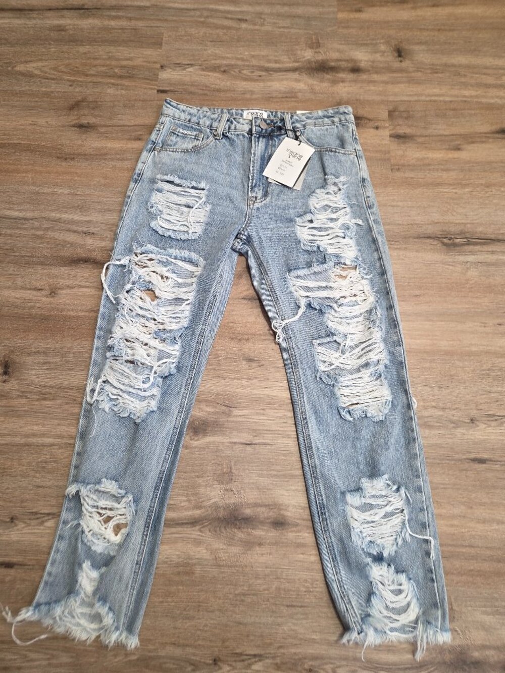 NWT Insane Gene size 7/ 27 Hi-Waist Straight Jeans Destroyed Ripped